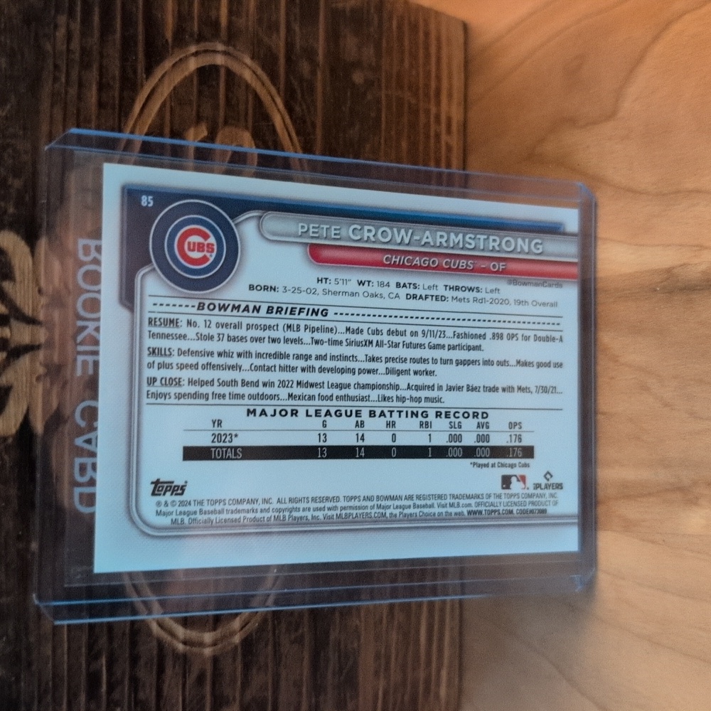 2024 Bowman Pete Crow-Armstrong Rookie Card Cubs - Picture 2 of 2